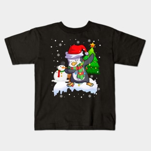 Santa Christmas Dabbing Through The Snow Dabbing Penguin Snowman Christmas Lights Kids T-Shirt